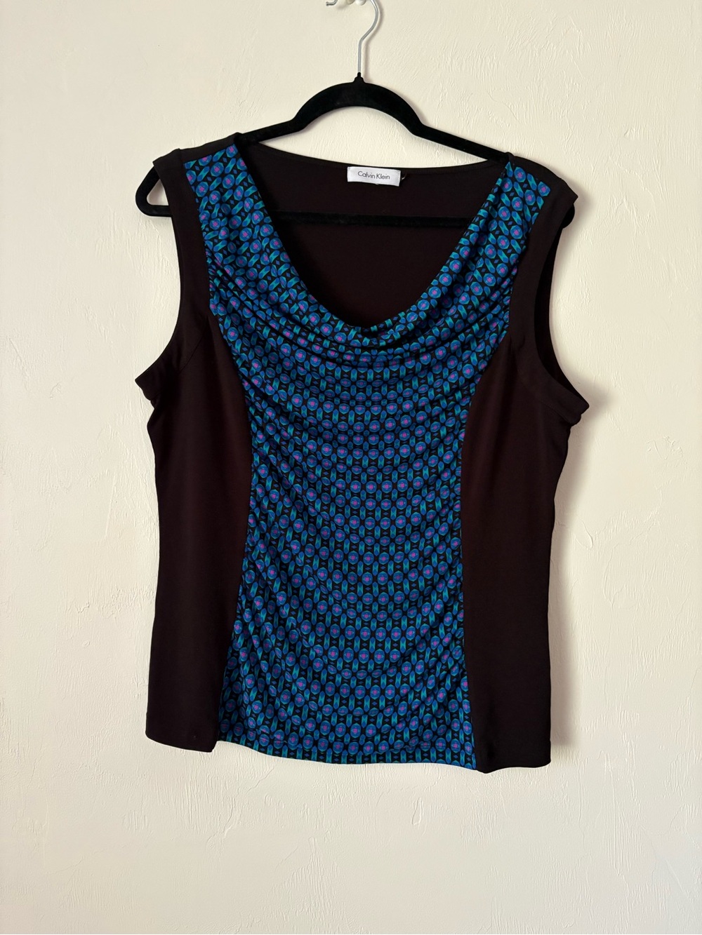 Calvin Klein Black Tank with Blue Patterned Front